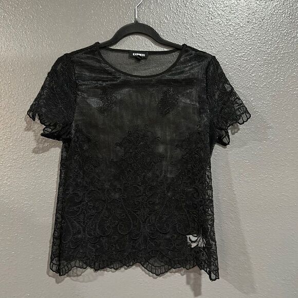 Express Black Mesh Embroidered Blouse XS - Picture 1 of 6